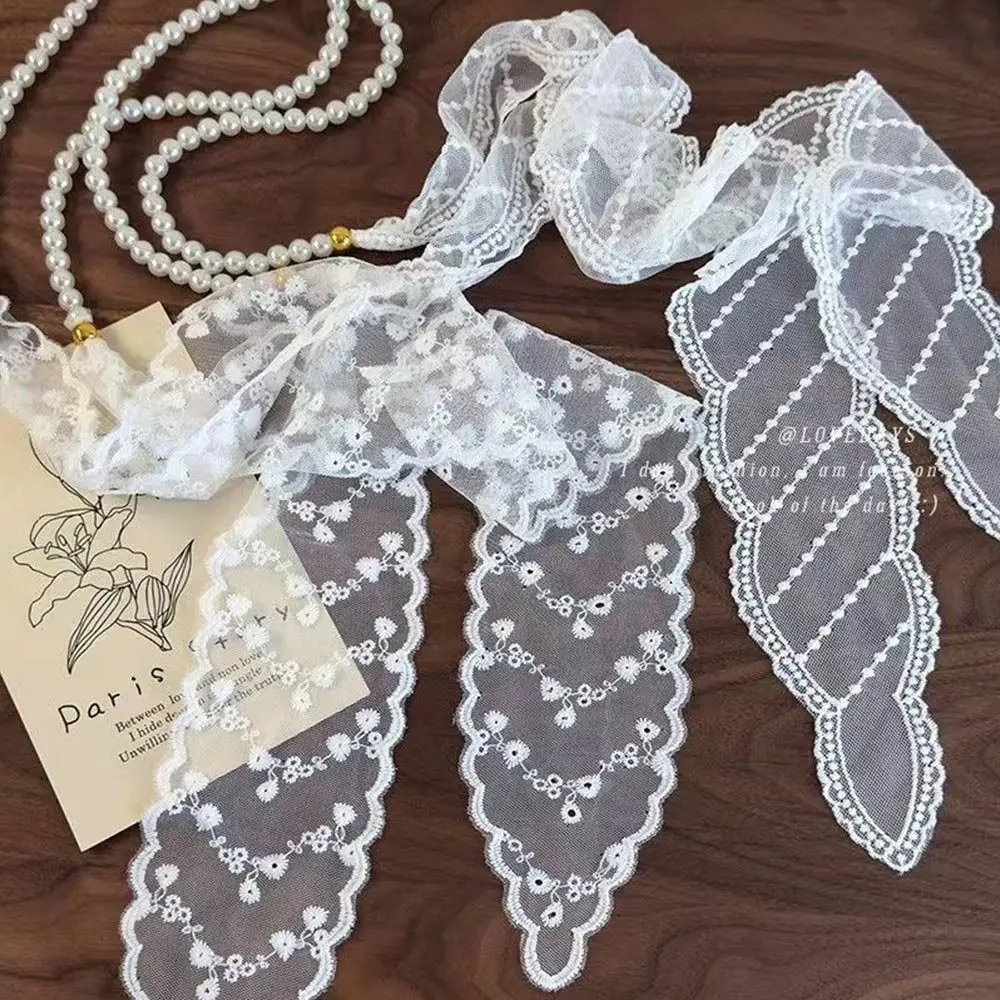 Fashion Pearl Lace Headband Fairy Necklaces Hair Ribbon Multi-functional Sweet Neckerchief for Women