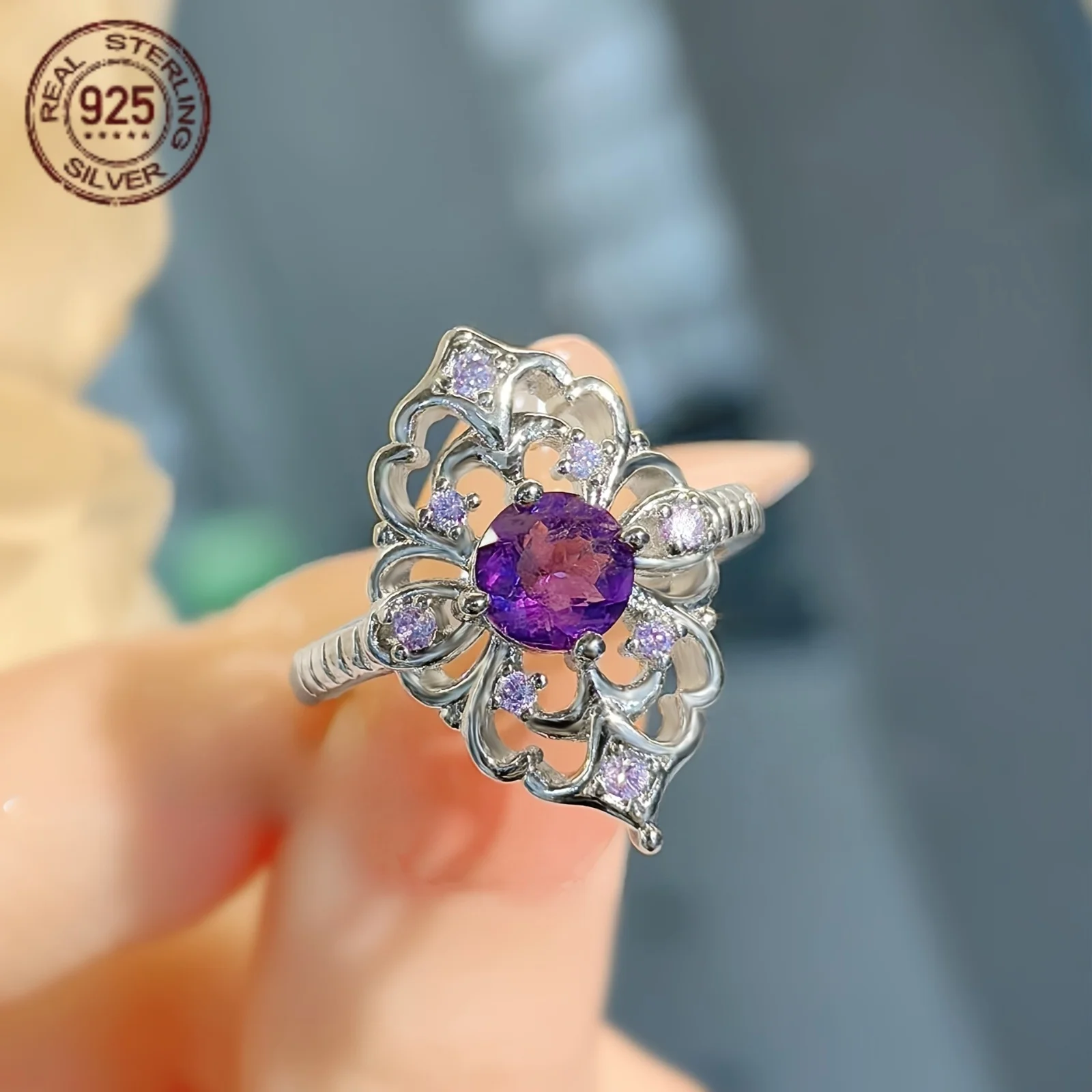 

S925 Серебряное кольцо с аметистом для женщин, фиолетовые кольца с цирконом для женщин, ретро, винтажные свадебные украшения, подарки