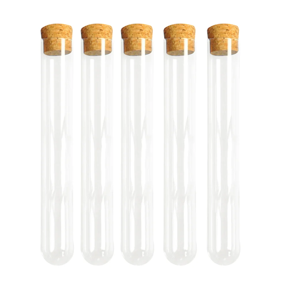 25PCS Clear Plastic Test Tubes with Cork Stoppers for Scientific Experiments, Party, Storage plastic test tubes with stoppers