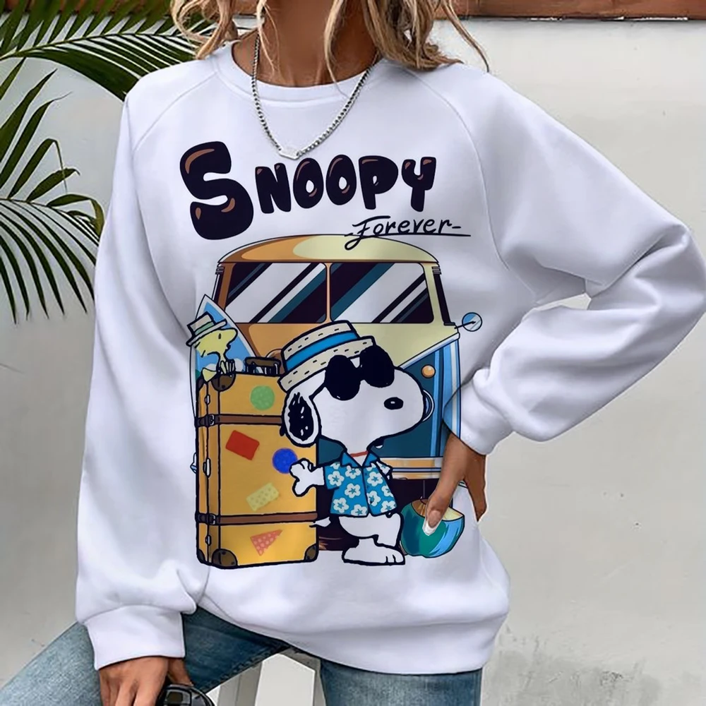 Korean Trend Woman Sweatshirts Snoopy cartoon print Female hoodie Long Sleeves O-neck Pullovers Sporty and Rich Clothing ﻿