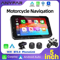 Pantalla táctil de 5 pulgadas para motocicleta, pantalla CarPlay compatible con grabación de cámara Dual con CarPlay inalámbrico y Android Auto IP67 Waterpr