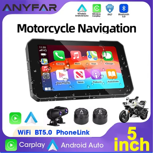 Pantalla CarPlay para motocicleta de 5 pulgadas compatible con CarPlay inalámbrico y Android Auto IP67 resistente al agua