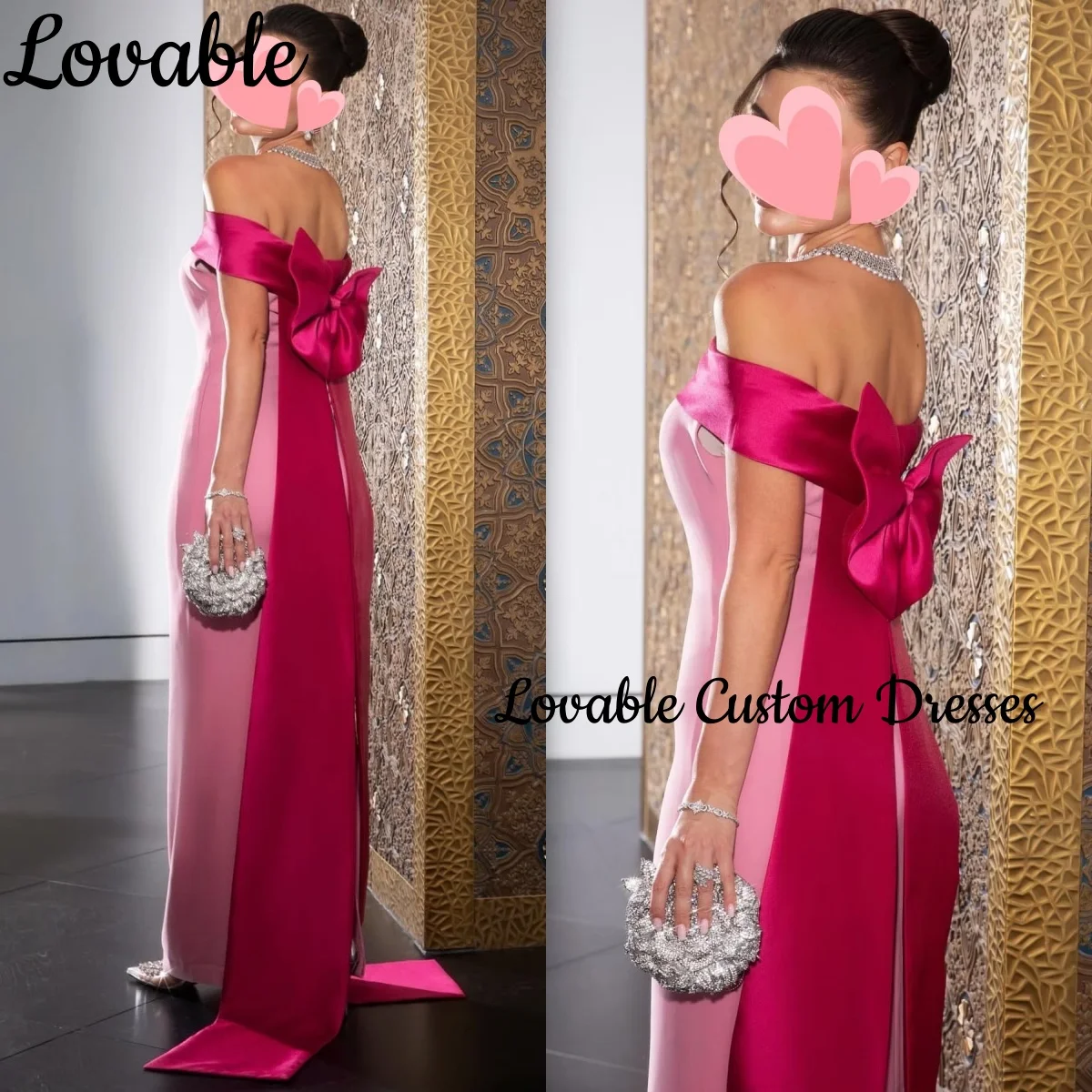 

Wedding Party Dress Customize Column Strapless Floor-Length Bow Luxury Evening Dresses Zipper Up Sleeveless Dresses For Prom