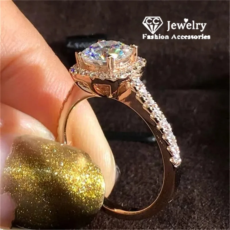 CC Marriage Rings For Women Luxury Rose Gold Color White Zirconia Stone Party Wedding Engagement Accessories Bijoux CC627