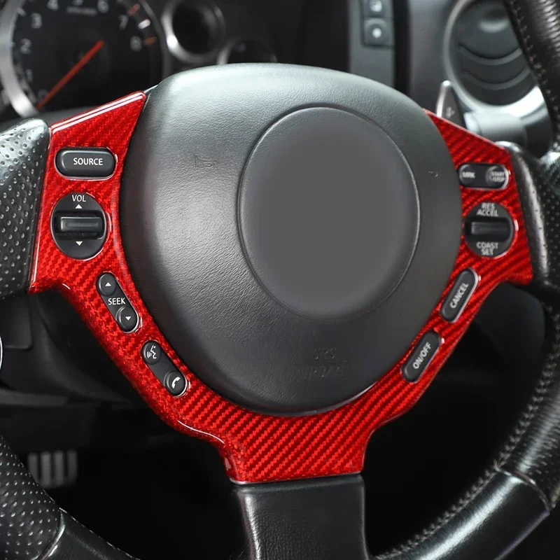 For 2008-2016 Nissan GTR R35 real carbon fiber steering wheel button frame decorative strip cover sticker interior accessories