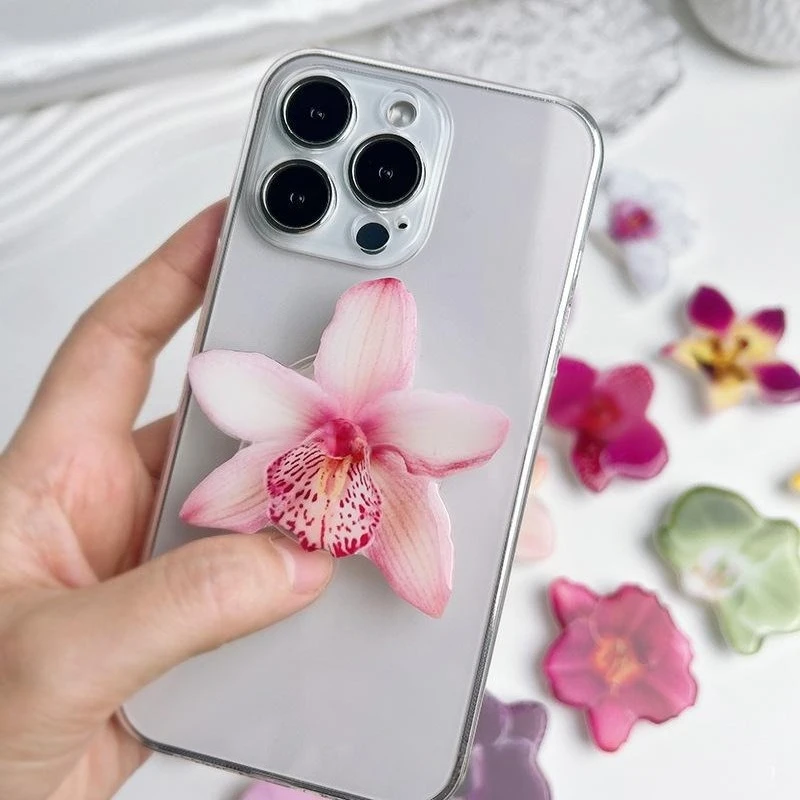 Acrylic Flower Phone Holder Socket Folding Phone Grip Trendy Mobile Phone Ring Buckle Stand For Universal Smartphone Accessories