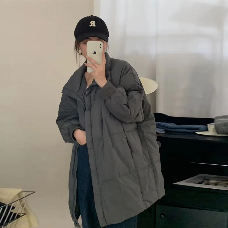 

Loose Women's down Cotton Jaet Thiened Casual Winter Coat Long Sve Zipper Closure Color Faionable Korean Sle