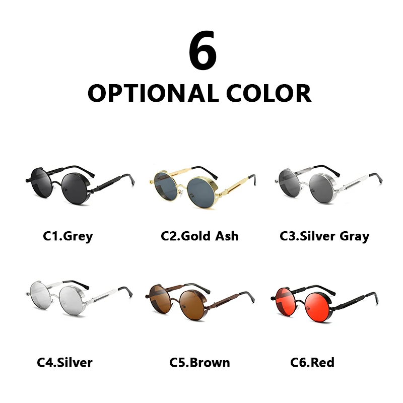 CRIXALIS Round Steampunk Sunglasses Men Trend Fashion Punk Sun Glasses Male Hip-hop Rock ​Anti-UV Shades Women Metal Goggles