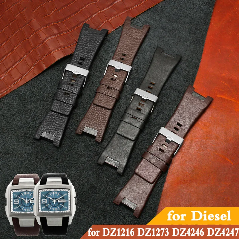 Genuine Leather Watch Strap For Diesel DZ1216 DZ1273 DZ4246 DZ4247 DZ4287 Bracelet Mens Watchband Wristwatches Notch Band 32mm