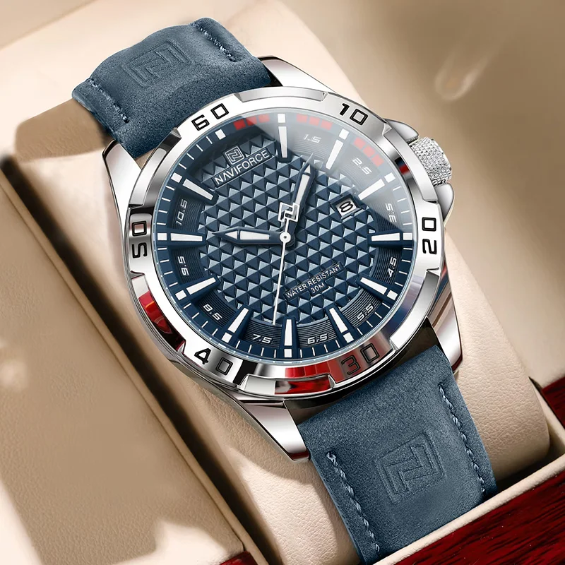 NAVIFORCE Mens Luxury Quartz Sports Wristwatch Leather Band Shockproof 3ATM Waterproof Date Daily Casual Male Fashion Watch