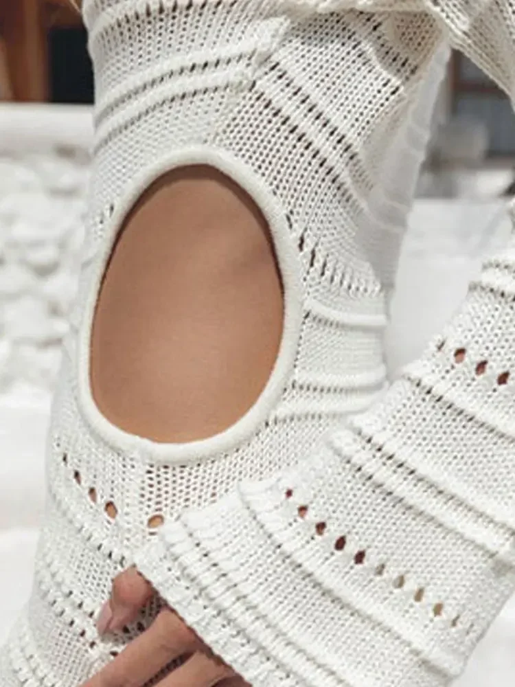 White V-neck Cut Out Bell Sleeve Tunic Crochet Slim Dresses Beachwear Swimsuit Cover Up Summer Party Sexy Beach Maxi Dress A2382