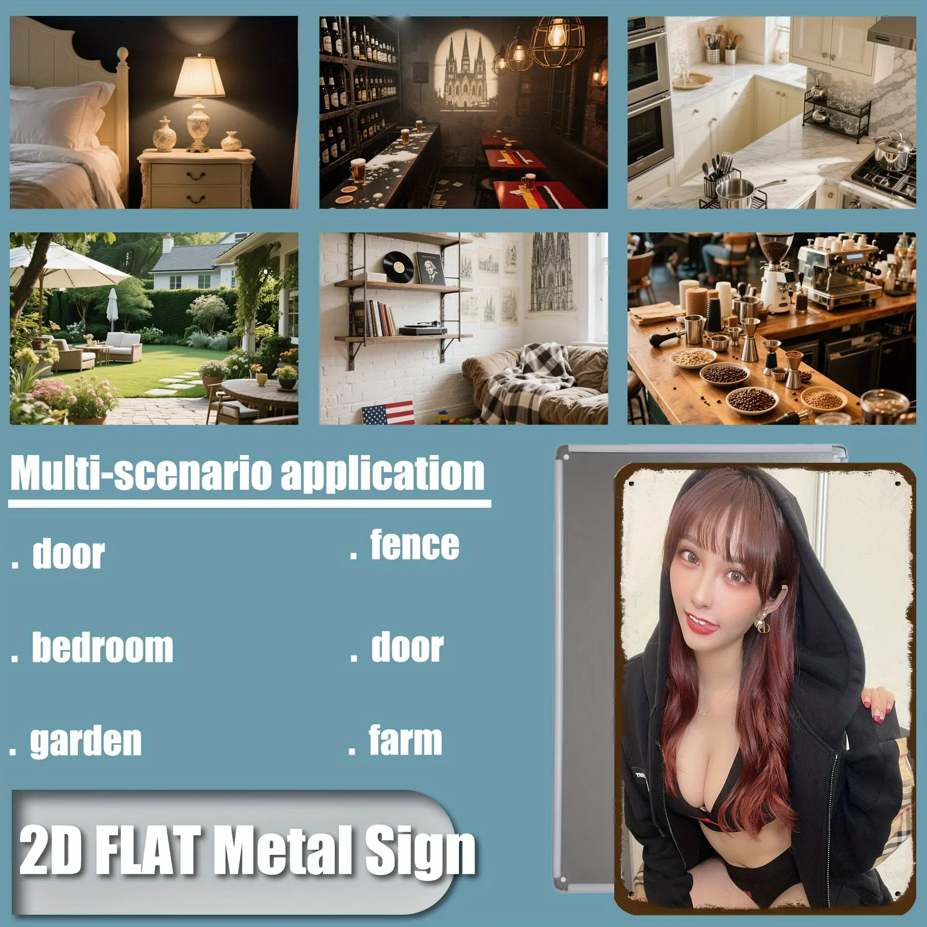 

Retro tin sign，Black Hoodie Lady Metal Wall Art Vintage Iron Sign Home Decor