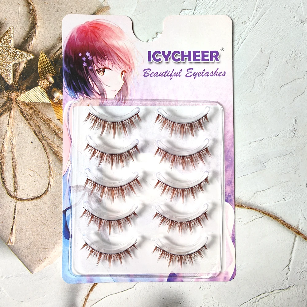 Colori marroni Natural Thick look Fairy ciglia finte ciglia fatte a mano Extension rejuuble Japanese Cosplay Anime Eyelash