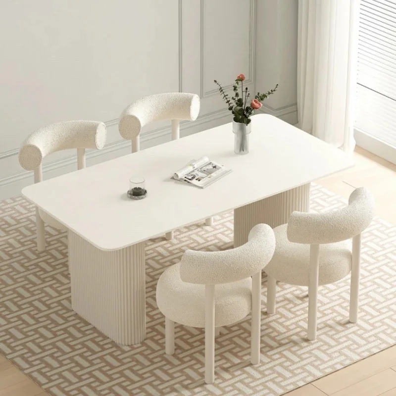 Modern Luxury Rectangular Dining Table Set 4 Seater 6 8 Dining Room Furniture Slate Top White Dining Table