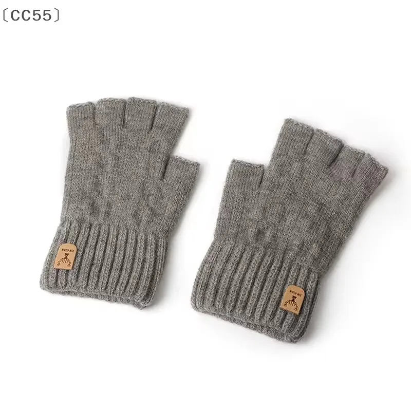 AliExpress NONE Winter Warm Knitted Half Finger Gloves for Men Cycling Office Writing Camel Hair Warm Student Thick Elastic Driving Gloves