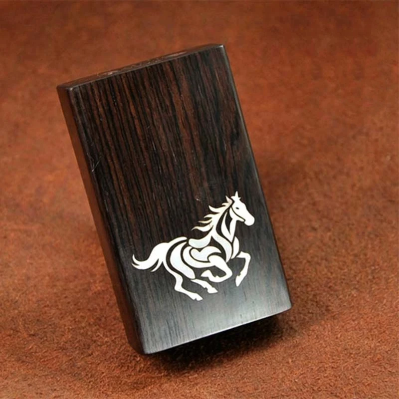 Handmade Portable Thin Ebony Cigarette Case with Zodiac Ox Snake Rat Taiji Lotus Peace Patterns Smoke Storage Box