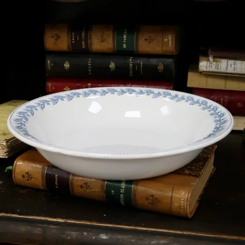 

Antique Plate Sarreguemines Blue Acorn Salad Bowl