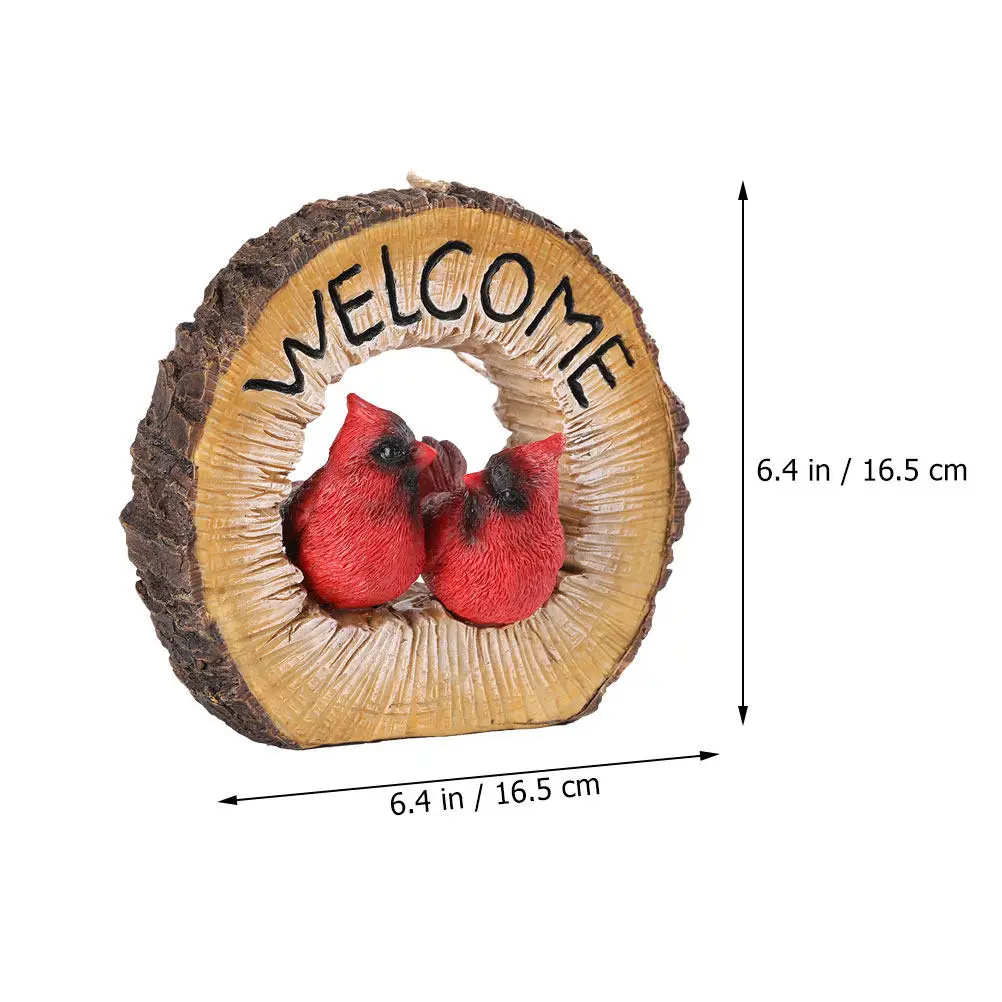Red Resin Couple Bird Pendant Hanging Welcome Ornament for Garden Outdoor Decorative Bird Pendant Porch Wall Decor