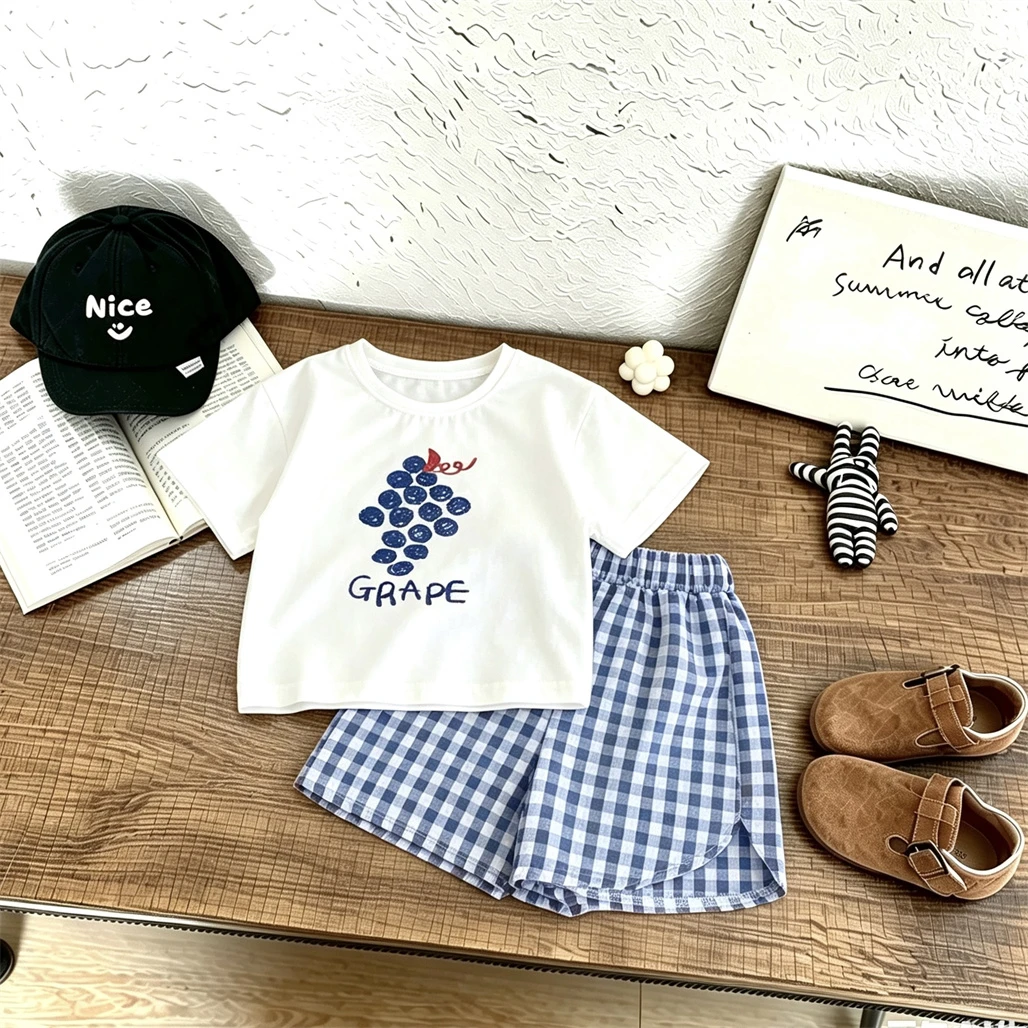 Fruit Tshirt+Shorts 2Piece Set Summer Clothing Short-sleeved Tracksuits Cute Tees Simple Versatile Shorts Baby Casual Loose Wear