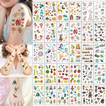 Tatouages temporaires de 30 pièces pour enfants, autocollants de sirène licorne, fruits de dessin animé, autocollants pour main, corps fausse tatouage imperméable 6 meilleurs tatouages esthétiques de vente - No 4