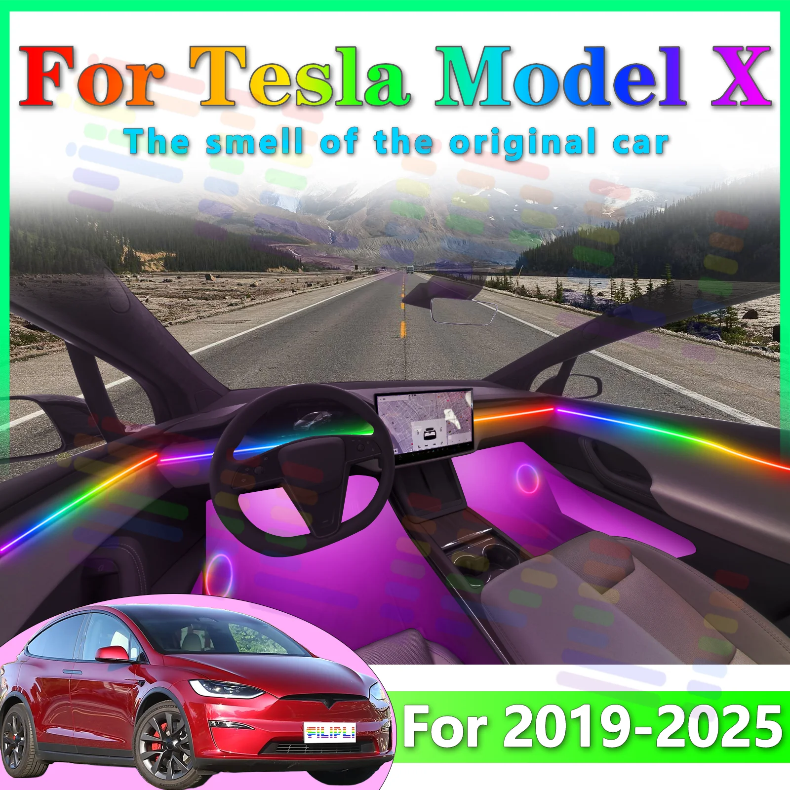 Для Tesla X 2019-2025 Elite Stealth интерьер автомобиля окружающая панель RGB звуковой датчик с поддержкой через приложение Halo Surge LED