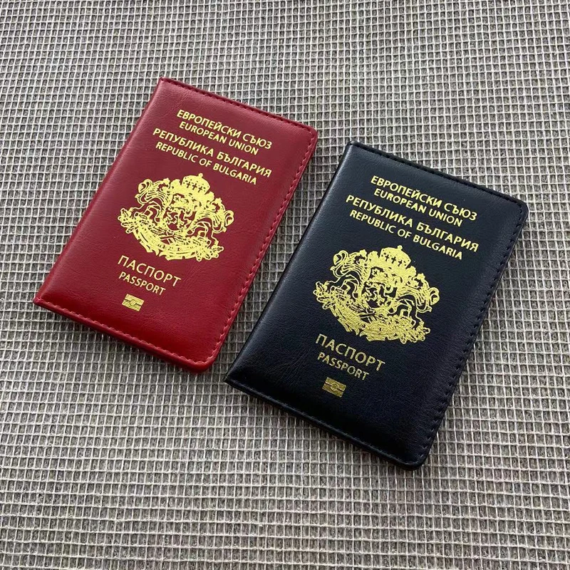 Cover Paspor Republik Bulgaria Merah/Hitam Pu Kulit Tempat Paspor Wanita Dompet Travel Case untuk Paspor