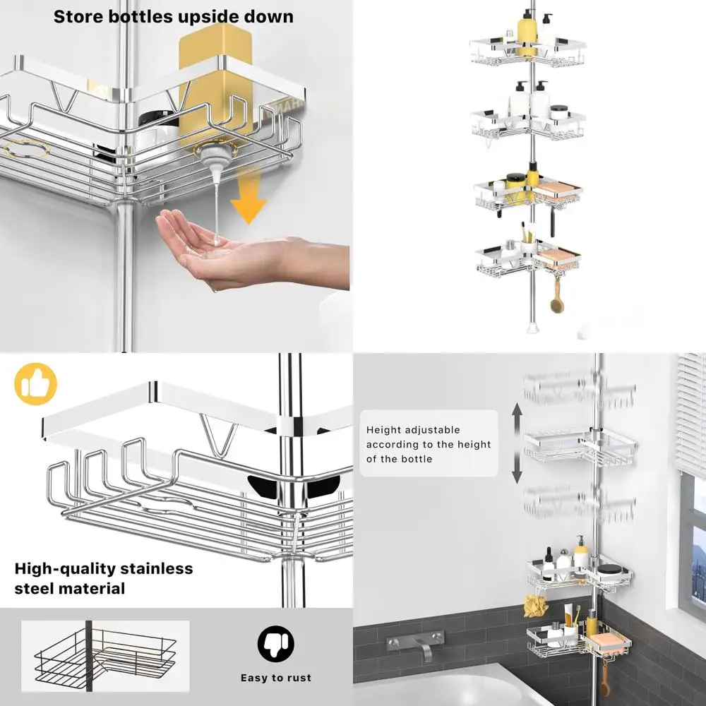 

4-уровневый регулируемый душевой органайзер с крючками и держателями для мыла, 25-114,2 дюйма, из нержавеющей стали, для аренды