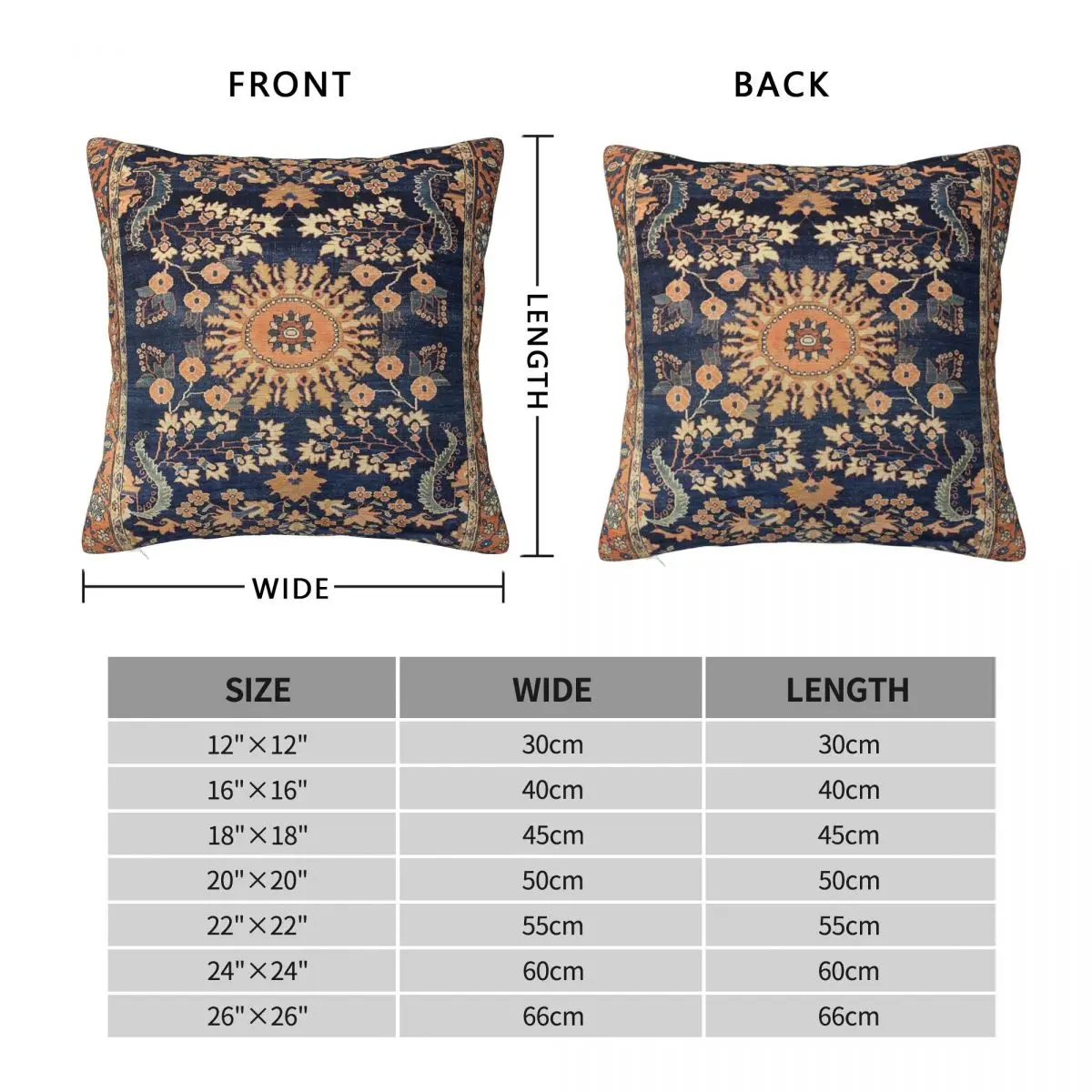 Sarouk Persian Floral Rug Square Pillowcase Polyester Linen Velvet Pattern Zip Decor Sofa Cushion Cover 45x45