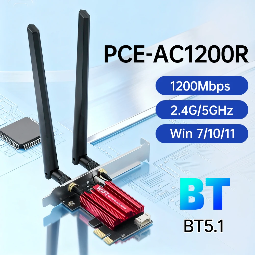 

AC1200 RTL8822CE 1200M PCIe WiFi Card Bluetooth 5.1 Dual Band 2.4G 5GHz 867Mbps Desktop Windows 10 11 Driver-Free