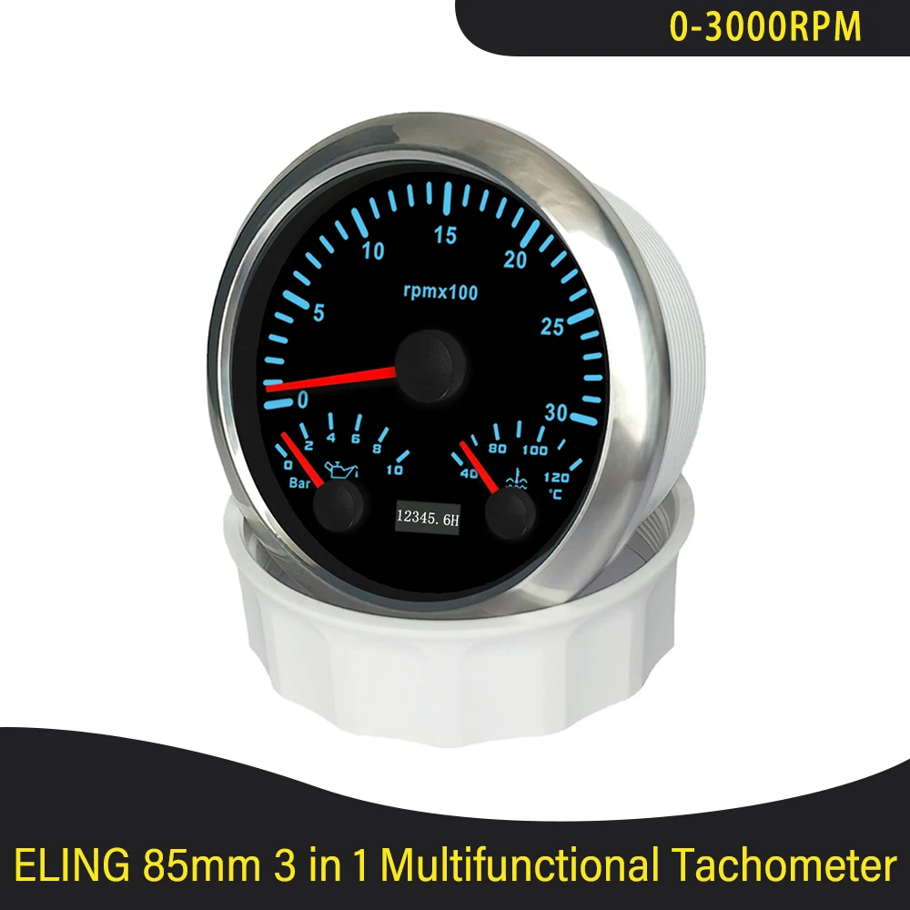 

New 85mm 3 in 1 Multifunctional 0-4000RPM 6000RPM Tachometer with Oil Pressure Water Temp 7 Colors Backlight for Car Boat 9-32V