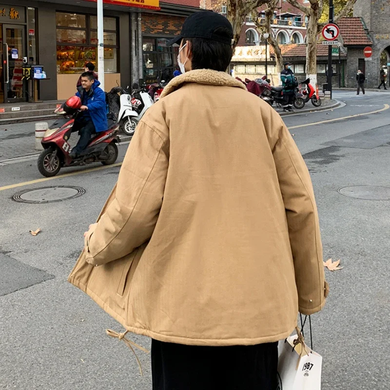 Kurze Stil Parkas Männer Lose Cargo Taschen Faux Pelz Kragen Koreanische Mode Casual BF Hübscher Dicke Täglichen Alle-spiel thermische Männlich