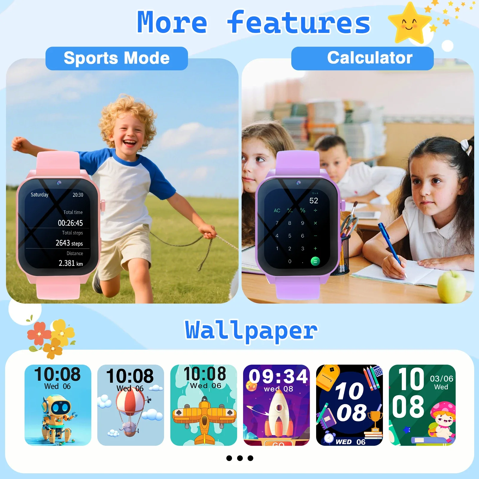 ساعة ذكية للأطفال، 18 لعبة تعليمية، مع مصباح يدوي، كاميرا، ساعة منبه، آلة حاسبة، كتاب القصص، حزام