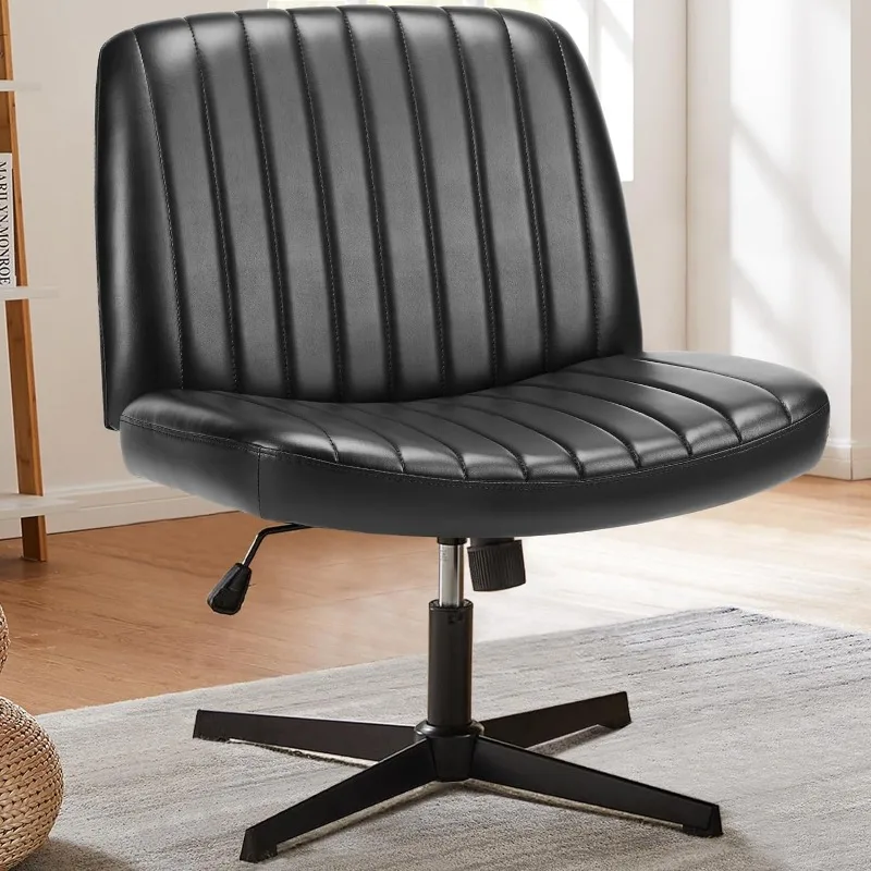 Criss Cross Chair,Armless Legged Office Desk Chair No Wheels,Fabric Padded Wide Seat Modern Swivel Height Adjustable Mid Back