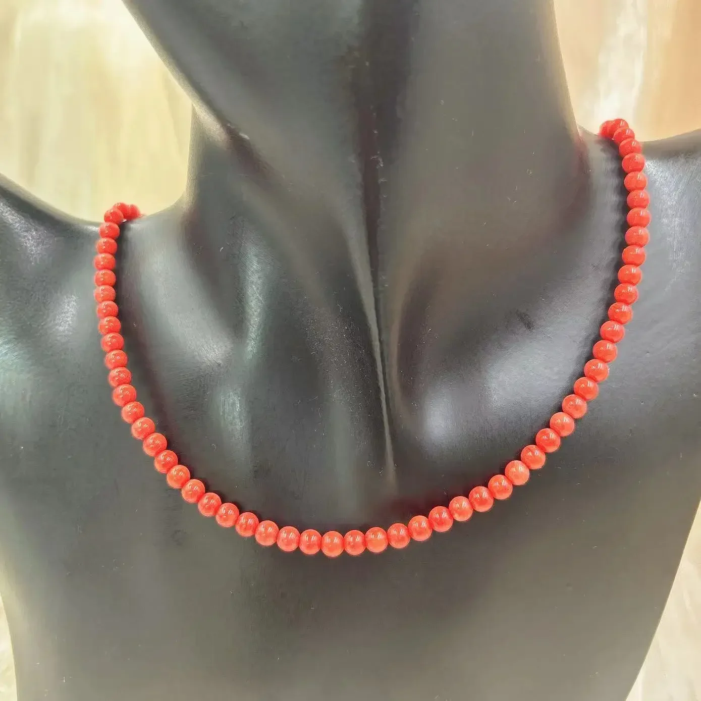 4-5mm 17inch Short Small Vintage Orange Red Round Natural Sea Bamboo Coral Gift Women Jewelry Collar Necklace 17inch