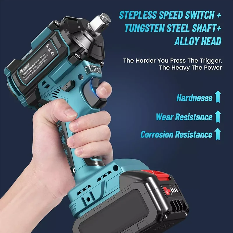 Electric Goddess 650N.m Brushless Impact Wrench LED 3600RPM Cordless Wrench Car Repair Only Tool For 18V Makita Battery