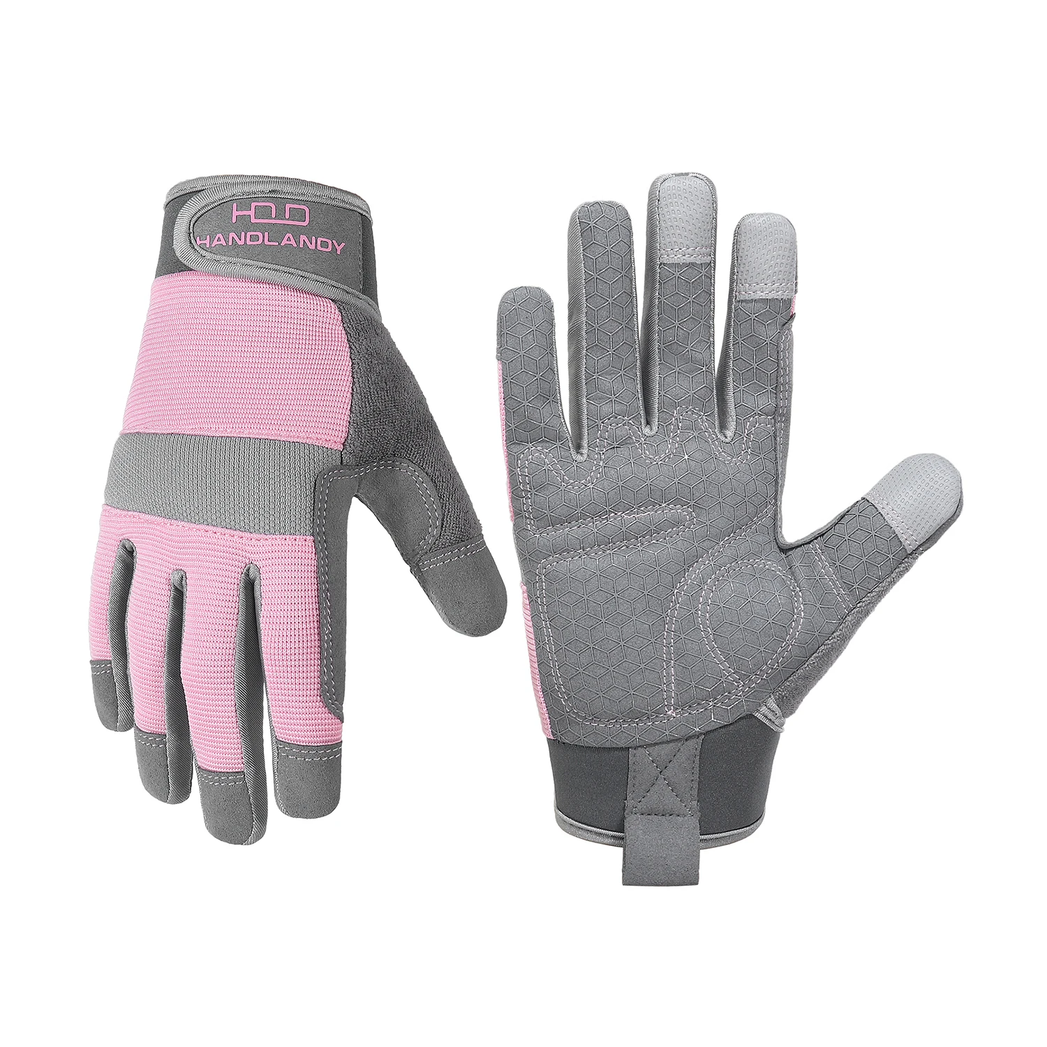 HANDLANDY Womens Work Gloves with Grip, Safety Moving Driving Gloves Touch Screen, Utility Yard Workers Gloves Pink