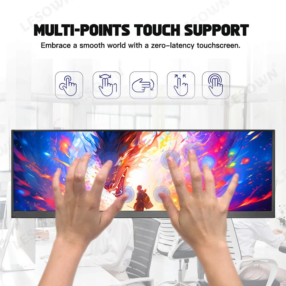 LESOWN 12.7 inch Touchscreen Strip Monitor 120Hz USB-C 100%sRGB 500cd/m2 IPS 2880x864 Wide Screen Long Stretched Bar Display