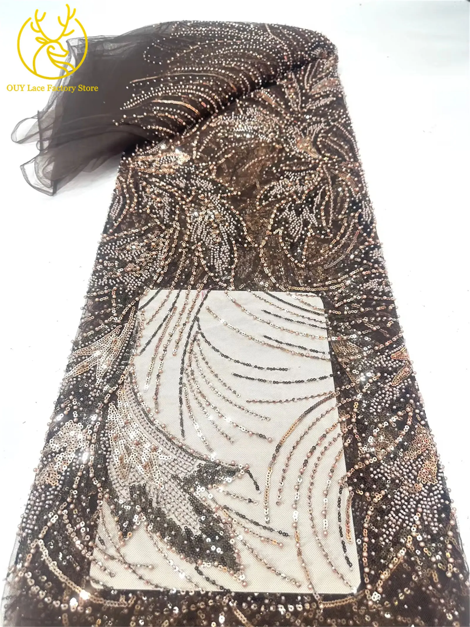 5 Yards luxuriöser afrikanischer Spitzenstoff 2026, hochwertiger französischer Pailletten-Spitzenstoff für nigerianisches Nähen von Brautkleidern – Detail 23