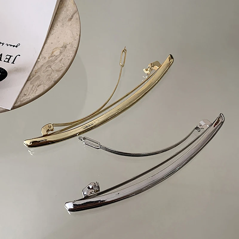 

11cm One Word Hairpin Women Metal Golden Strip Long Barrettes Hair Clips Vintage Hairpins Automatic Smooth Spring Clip Hairgrip