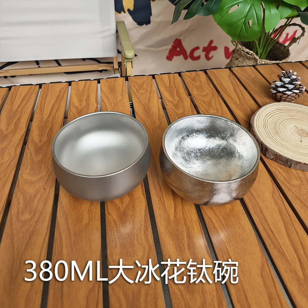 12cm/380ml Pure Titanium Bowl for dishes,rice,ramen,desserts,fruits,Home/Camping/Picnic,Double-layer hollow insulated Tableware