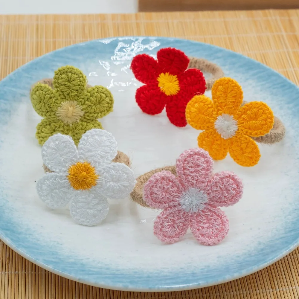 Boho Hand-crocheted Flower Napkin Rings Rustic Wedding Table Decor Picnic Brunch Table Setting