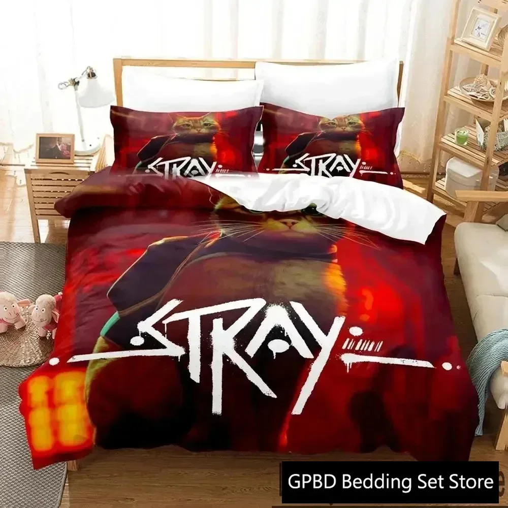 Stray Game Cat and Momo Bedding Set Duvet Cover Bed Set Quilt Cover Pillowcase Comforter king Queen Size Boys Adult Bedding Set