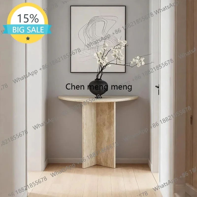 03 Wabi Sansan Wind Natural Travertine Semicircle Against the Wall Entrance Table Set Table Corridor Aisle Simple Storage Table