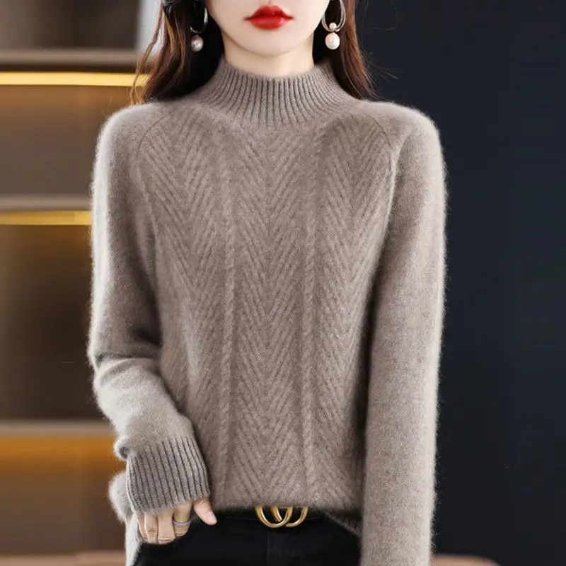 Cashmere sweater women pullover autumn and winter casual half high neck solid long sleeve knitted sweater pullover female top