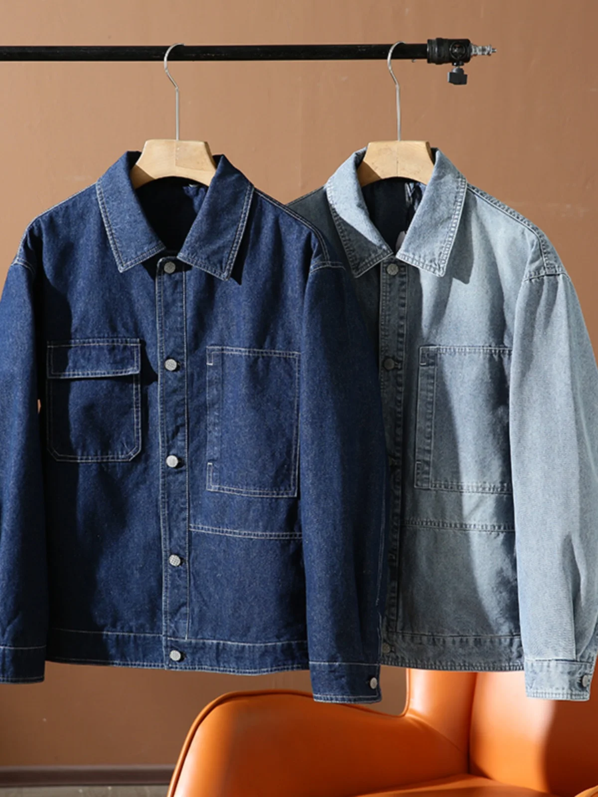 

Модная винтажная мужская повседневная джинсовая куртка с воротником-стойкой, осенняя новинка, приталенный крой, для молодежи, на каждый день, с длинными рукавами