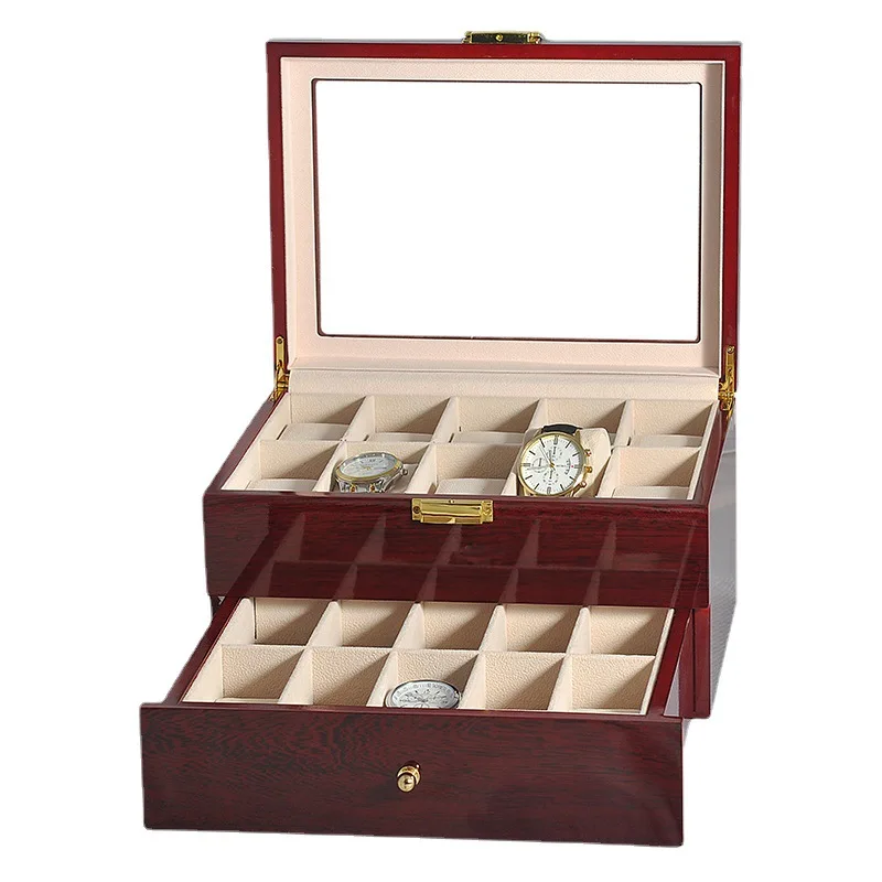 Luxury Double-Layer Watch Box Piano Lacquer Watch Organizer 20-Bit Solid Wood Men\'s and Women\'s Jewelry Storage Display Box