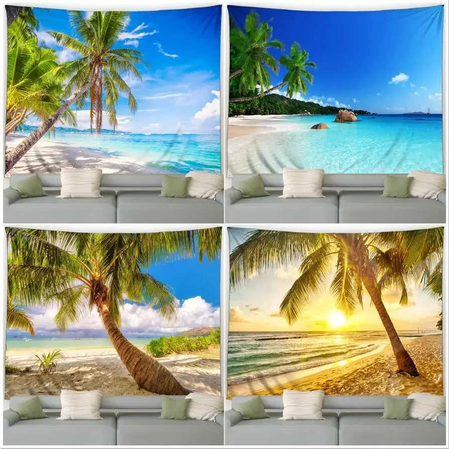 Beach Tapestry Tropical Coconut Tree Ocean Scenery Garden Wall Hanging Home Living Room Bedroom