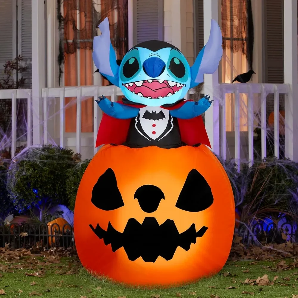 

5' Gemmy Animated Rising Vampire Stitch in Pumpkin Yard Decoration 550843, Blue, Orange, Black