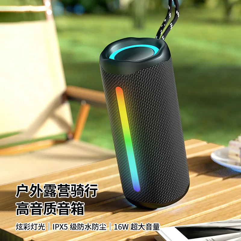 For New wireless bluetooth speaker outdoor waterproof portable overweight subwoofer cylindrical stereo with light