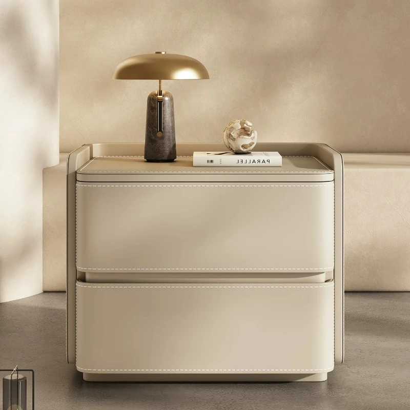 &Modern Minimalist Solid Wood Nightstand Luxury High-Capacity Bedside Cabinet with 2 Drawers for Bedroom Storage furniture